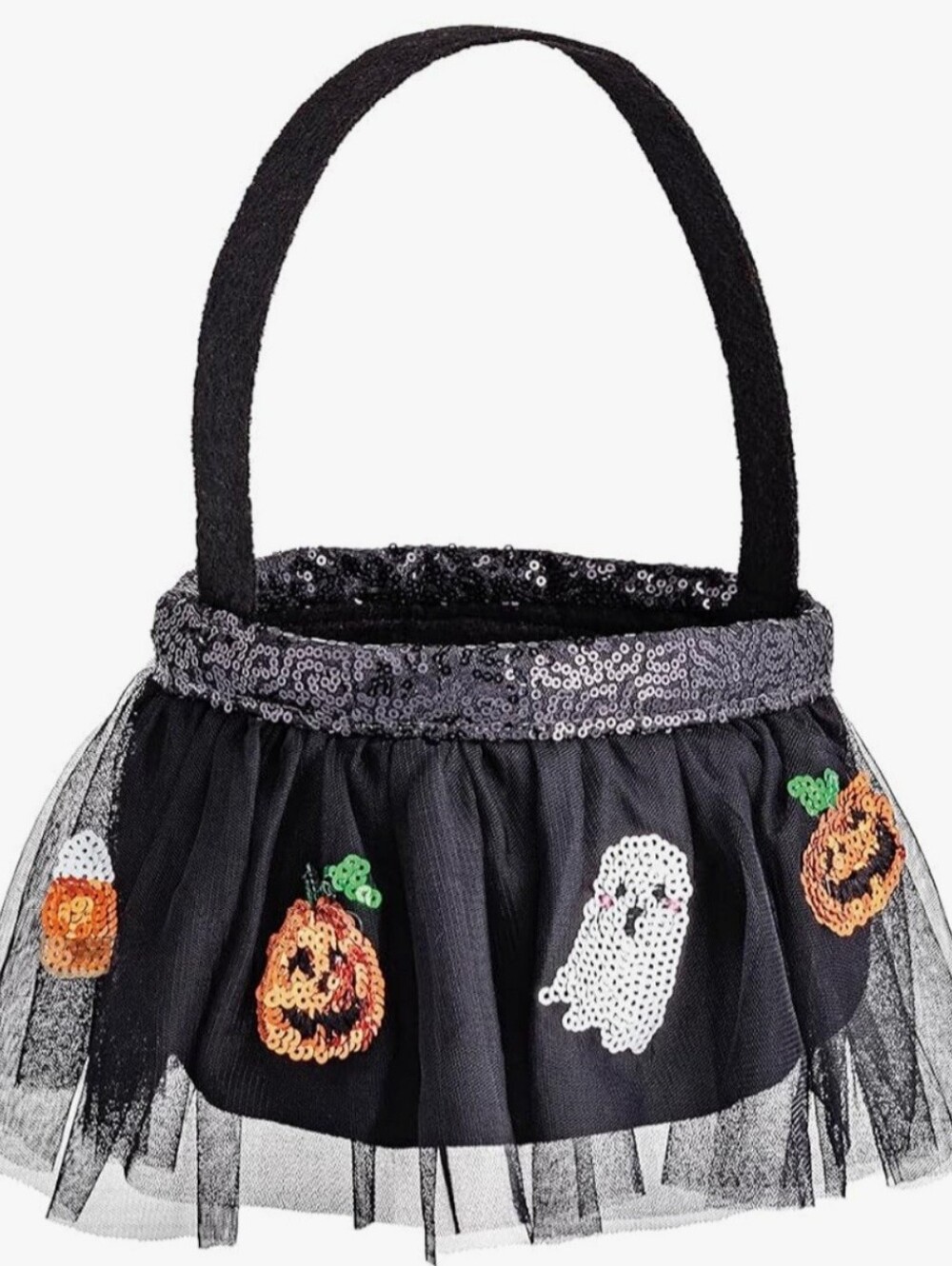 MUDPIE Black Sequin Halloween Tulle Trick-or-Treat Basket, New🎃